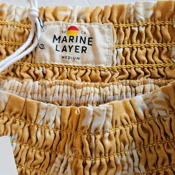 Marine Layer Sofie Smocked Mini Skirt Gold Palm Women's Medium Boho Summer - Picture 4 of 7